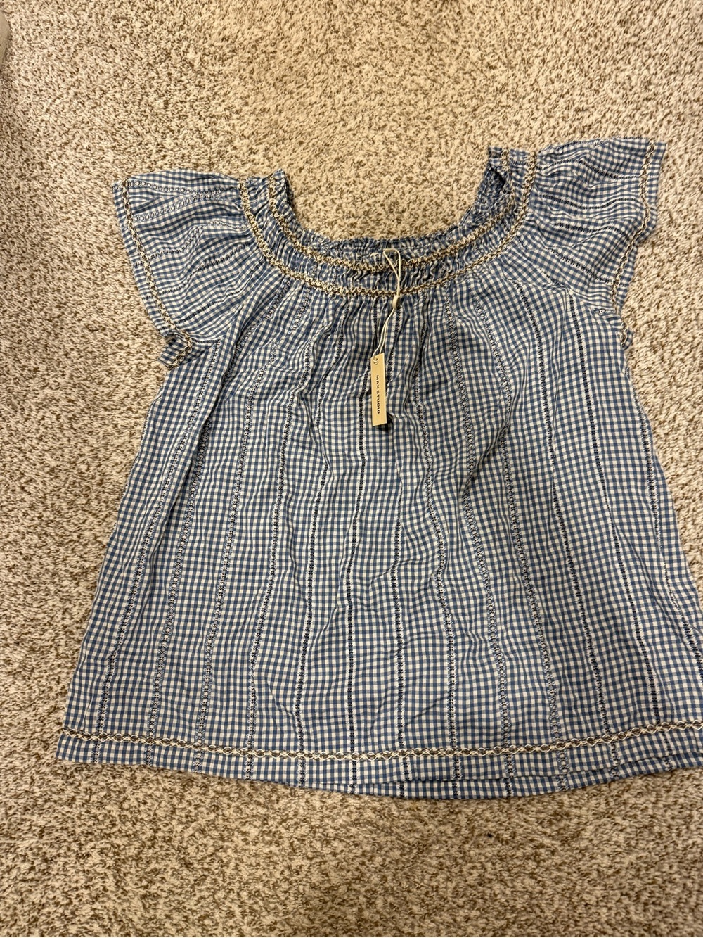 NWT max studio gingham cottage style blouse sz L large